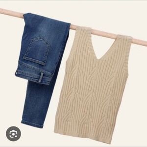 Shermia Summer Knit V-Neck Tank Top Vest Cami Pullover Beige NWT LRG